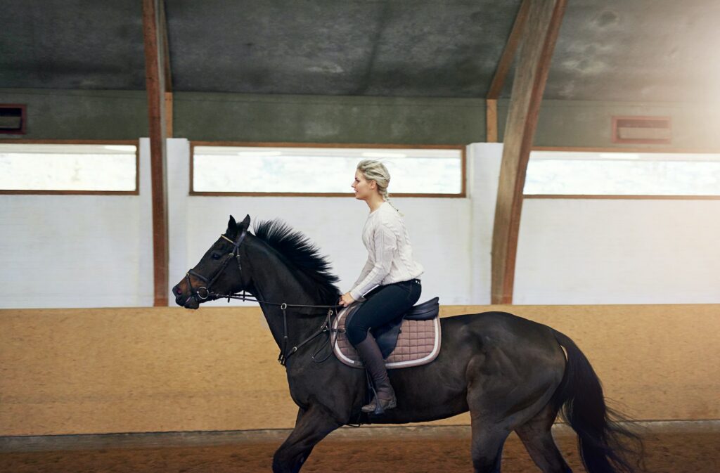 Profile of a woman on a horse